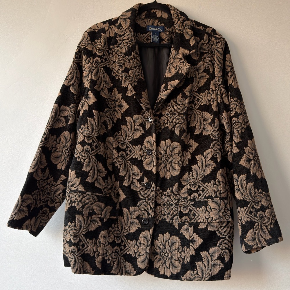 Denim&Co Black‎ and Brown Floral Jacquard Blazer